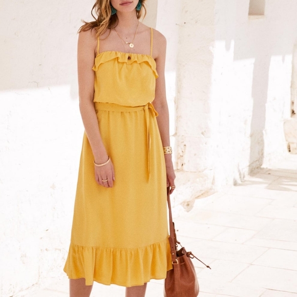 Sezane Dresses & Skirts - Sezane Cassandra Yellow silk ruffle dress E18